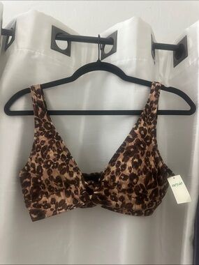 aerie Leopard-Print Wireless Bikini Top in Brown and Black